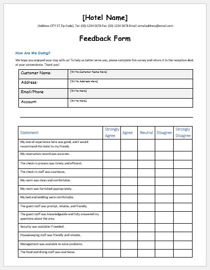 Hotel services feedback form