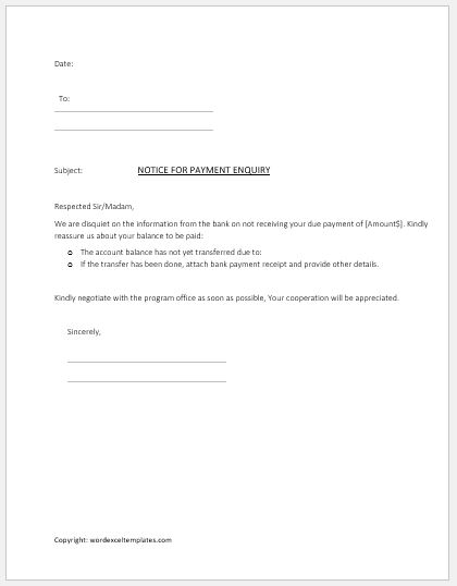 Payment Inquiry Form Template