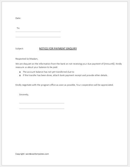 Payment Inquiry Form Templates MS Word Word Excel Templates
