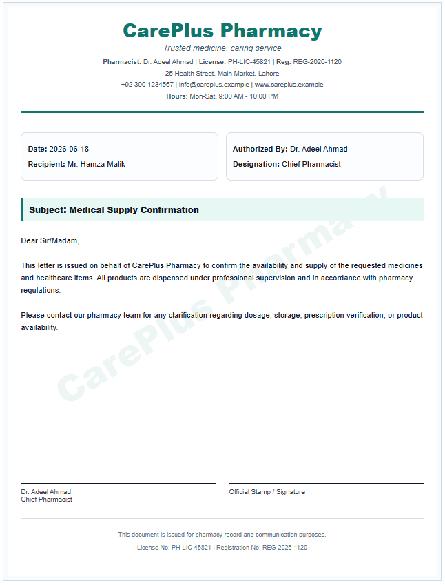 Pharmacy Letterhead Generator