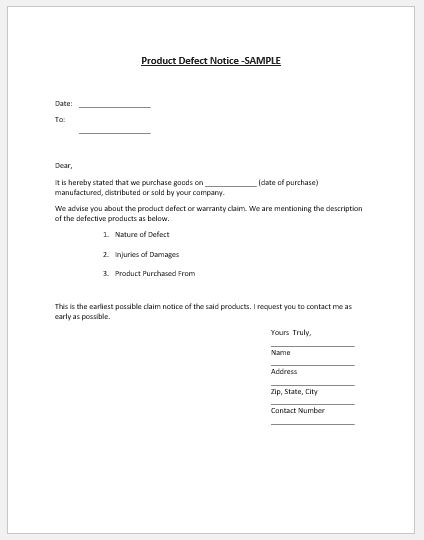 Product Defect Notice Template