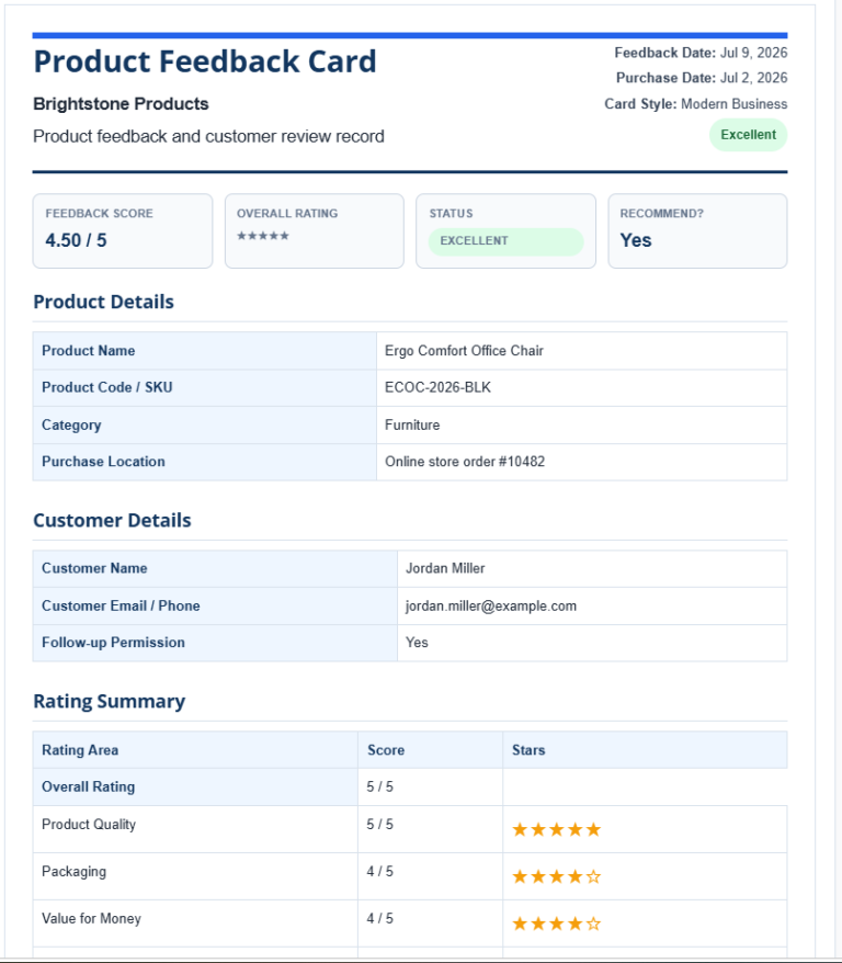 Product Feedback Card Template