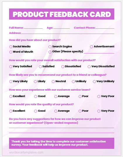 Product feedback card template