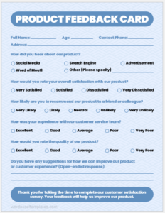 Product Feedback Card Templates for MS Word Edit Print Product Feedback Card Templates for MS Word Edit Print