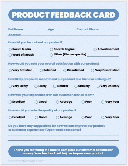 Product feedback card template