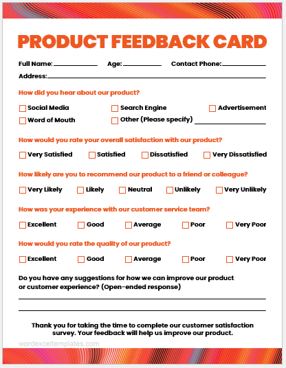 Product feedback card template