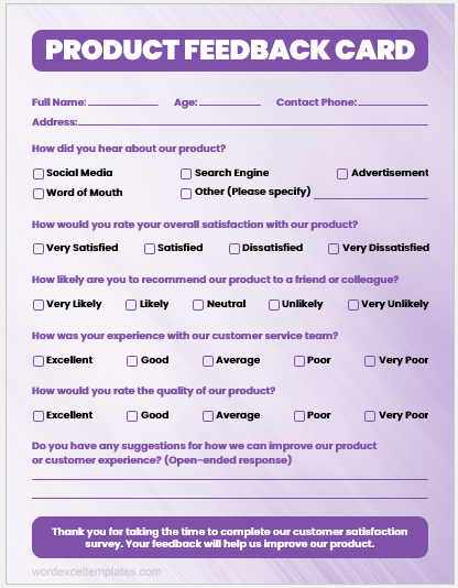 Product feedback card template