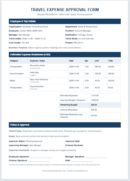 Travel Expense Approval Form