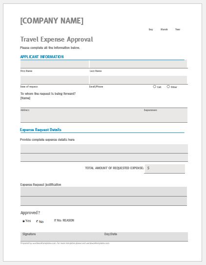 Travel Expense Approval Form