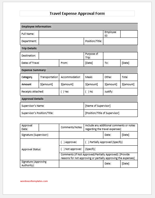 Travel Expense Approval Form