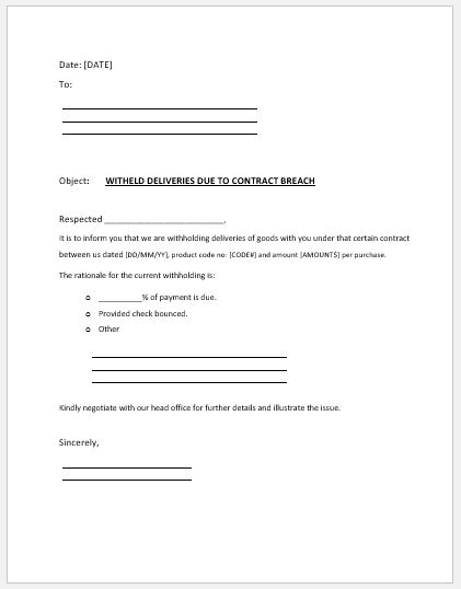 Withheld Delivery Notice Template