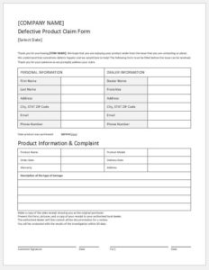 Defective Product Claim Form Templates MS Word | Download