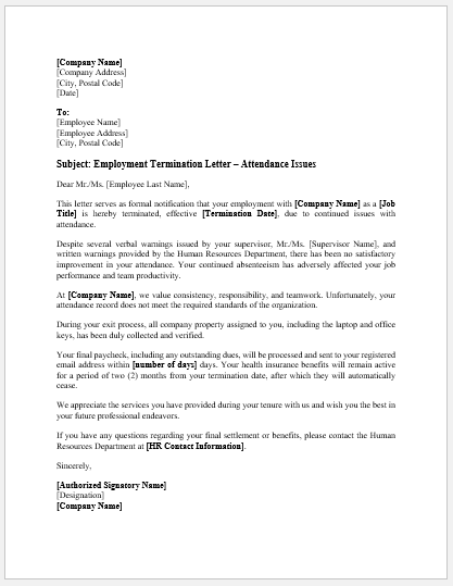 Employment Termination Letter