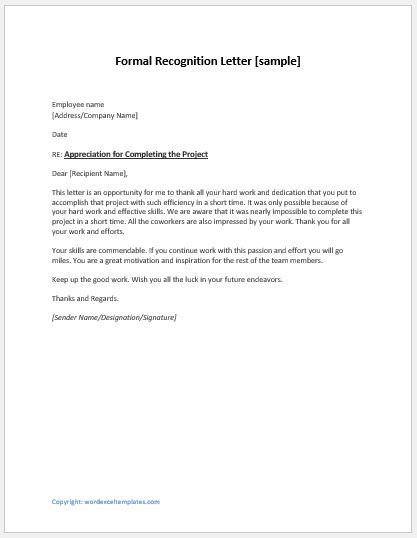 Employee Recognition Letter Example from www.wordexceltemplates.com