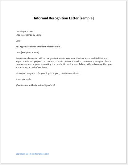 Sample Of Recognition Letter from www.wordexceltemplates.com