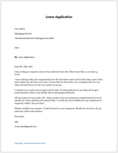 application letter for local leave