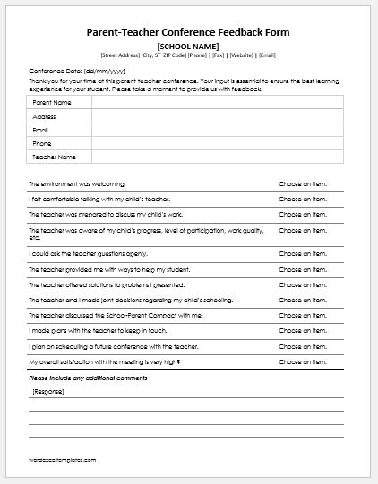 Parent Teacher Conference Feedback Form