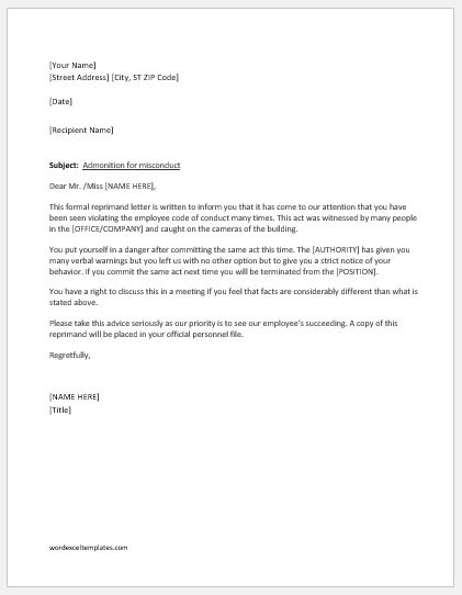 Sample Written Warning Letter For Misconduct from www.wordexceltemplates.com