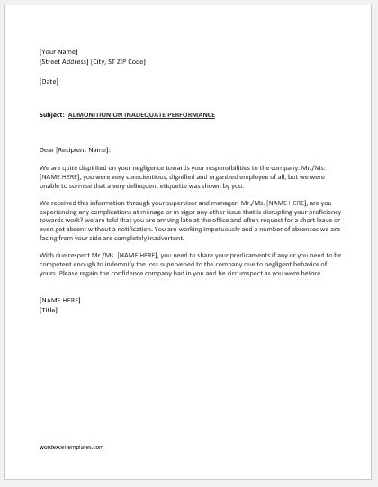 Warning Letter For Negligence In Work Download Send