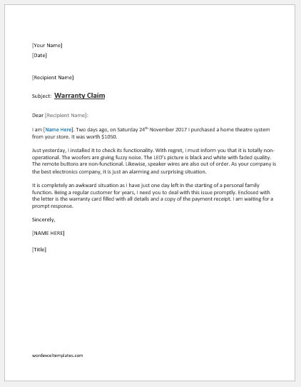 Warranty Claim Letter