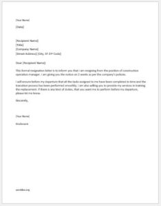 Sample Resignation Letter