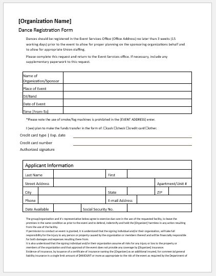 Dance Registration Form