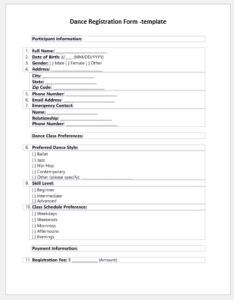 Dance registration form template