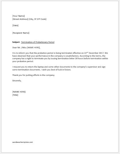 Employment Termination Letter Within The Probation Period
