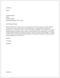 Resignation Letter Format