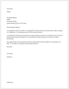 Resignation Letter Writing