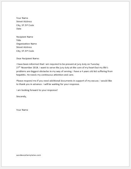 Letter To Excuse Jury Duty from www.wordexceltemplates.com