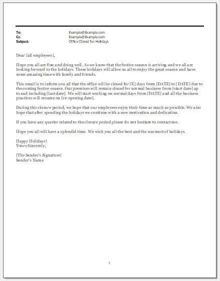 Office Closed for Holidays Email Template