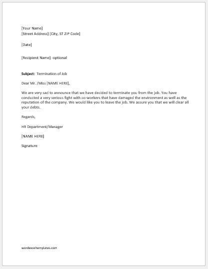 Termination Of Employment Letter Template from www.wordexceltemplates.com