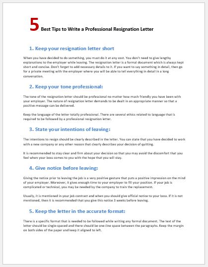 Tips to write a professional resignation letter