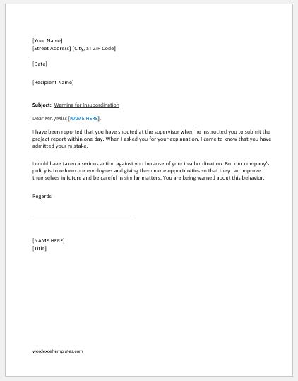 Employee Warning Letter Sample from www.wordexceltemplates.com