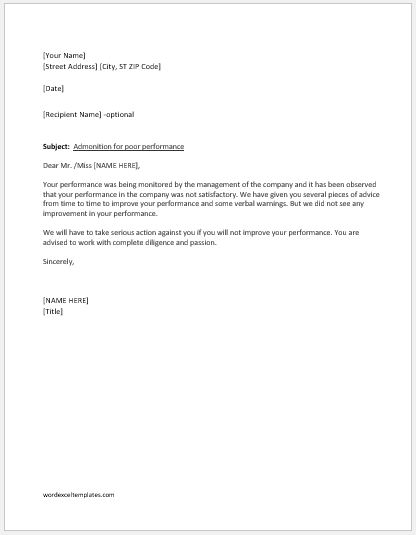 Warning Letter For Poor Performance Word Excel Templates
