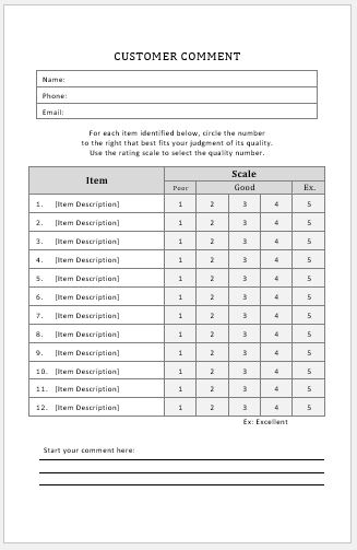 Customer Comment Cards Templates Ms Word Word Excel Templates