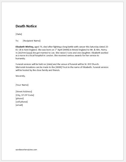 Death Notice Template