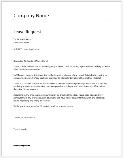 application letter for leave company