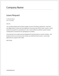 Employee leave request letter