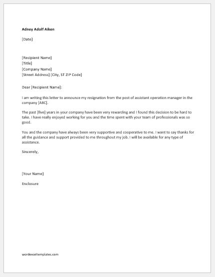Resignation Letter Without Two Weeks Notice from www.wordexceltemplates.com