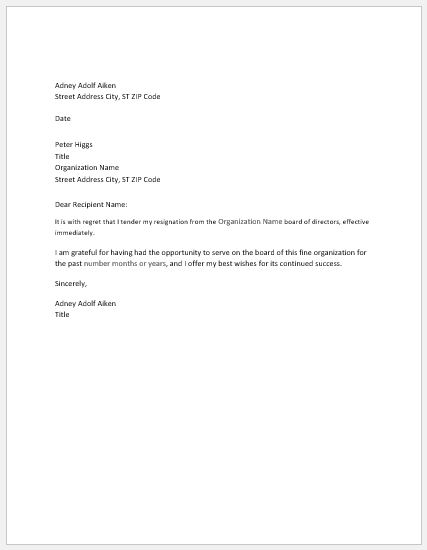 Board Resignation Letter Example from www.wordexceltemplates.com