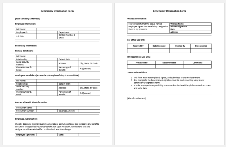 Beneficiary Designation Form Templates | Download Samples