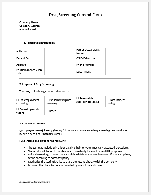 Drug Screening Consent Form