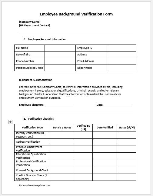 Employee Background Verification Form