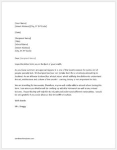 Absence excuse letter to school for vacation