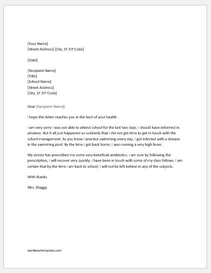 Apology Letter for Absence from School due to Illness