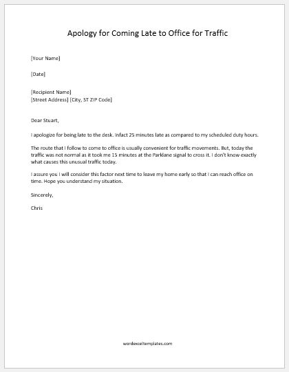 Apology Letter For Being Late from www.wordexceltemplates.com