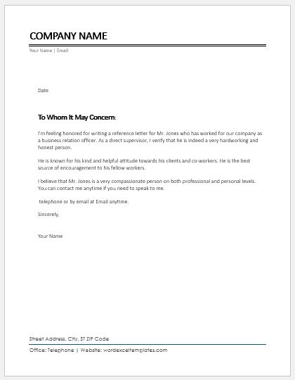 Reference Letter For Coworker Example from www.wordexceltemplates.com