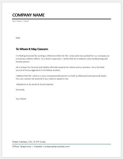 Character Reference Letter for Coworker | Word & Excel ...